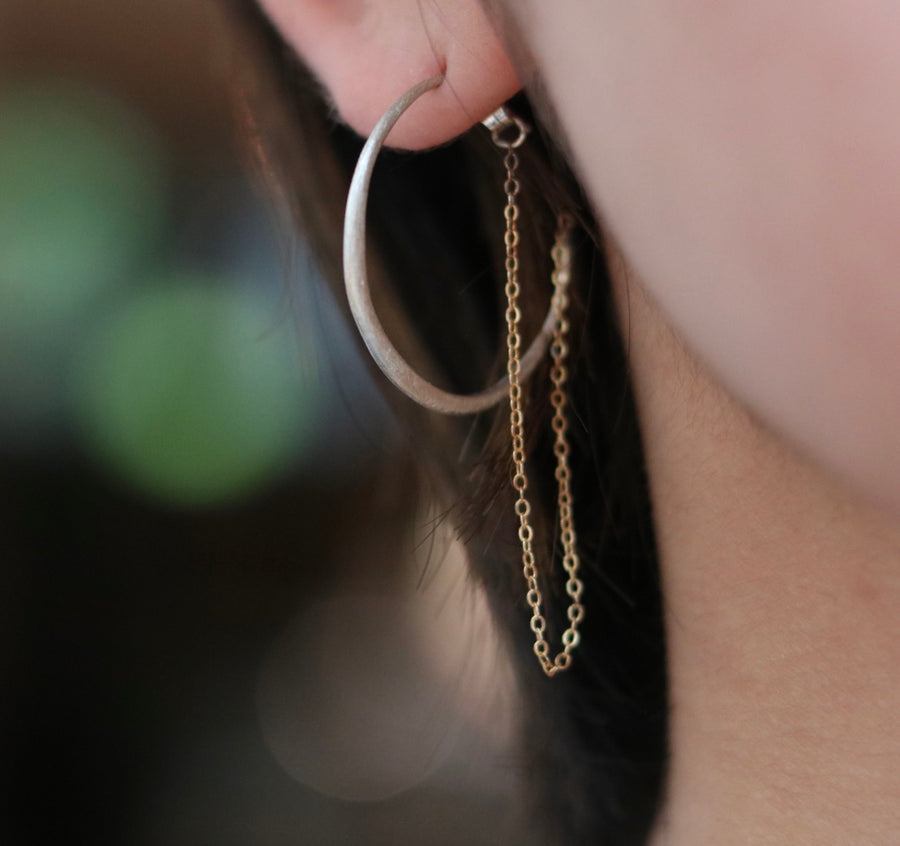 Two Tone Ripple Chained Hoop Earring
