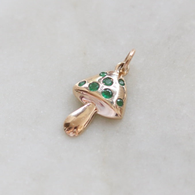 Emerald Mushroom Pendant Charm for a Necklace