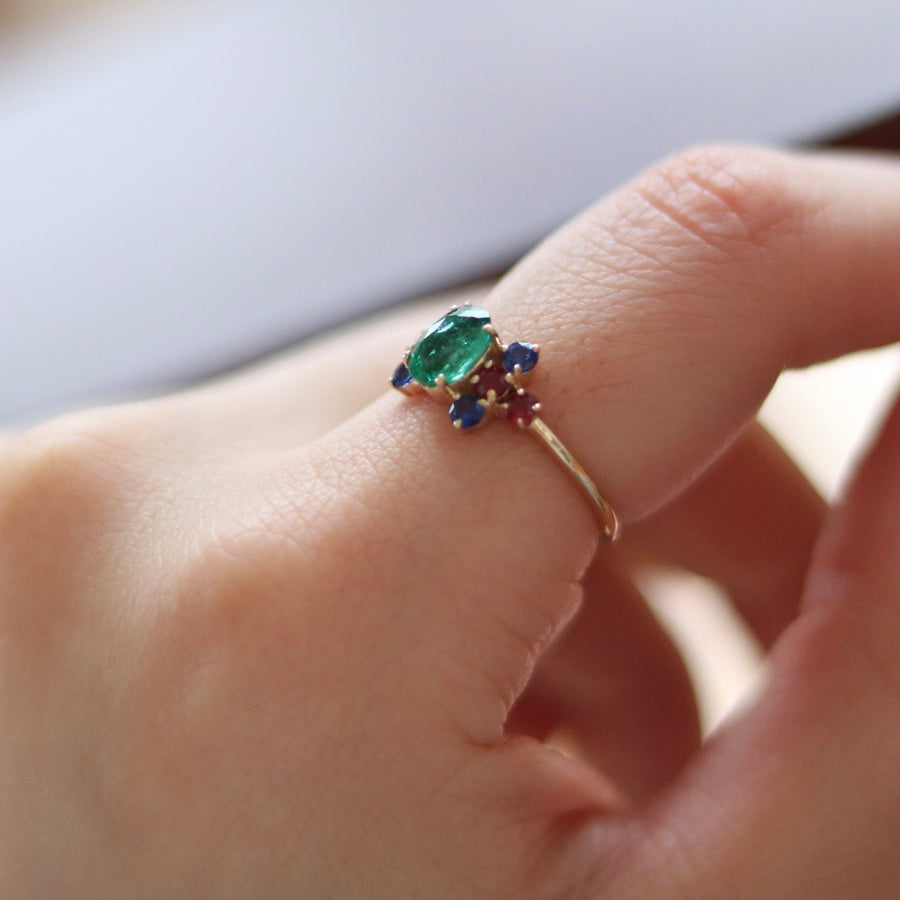 Tri-Color Emerald Sapphire Ruby RIng