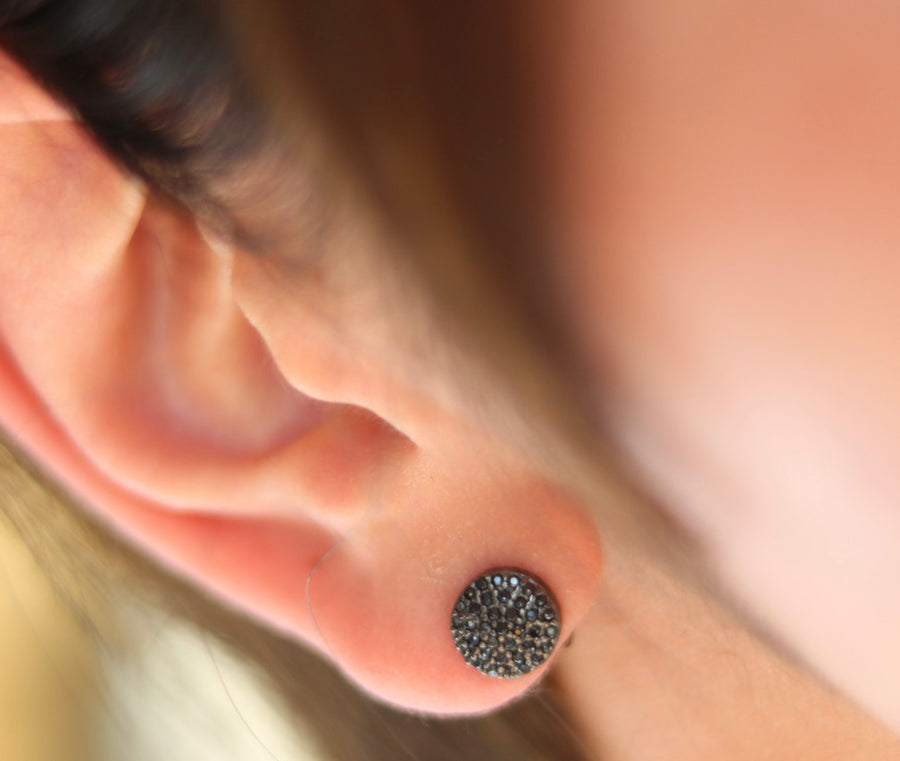 Black Spinel Round Earrings