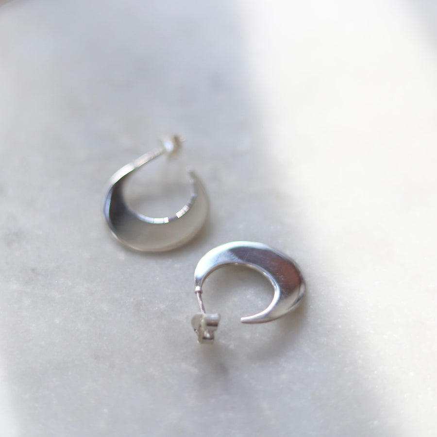 Crescent Moon Silver Hoop Earring