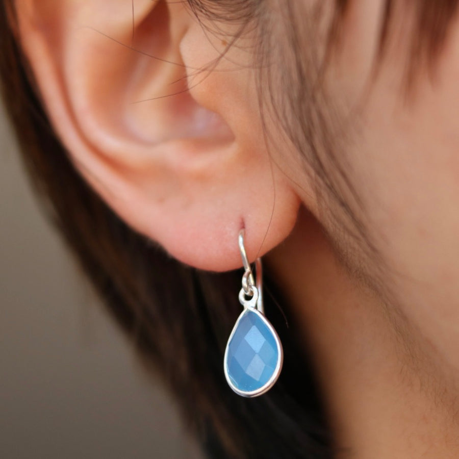Pear Blue Chalcedony Silver Earrings