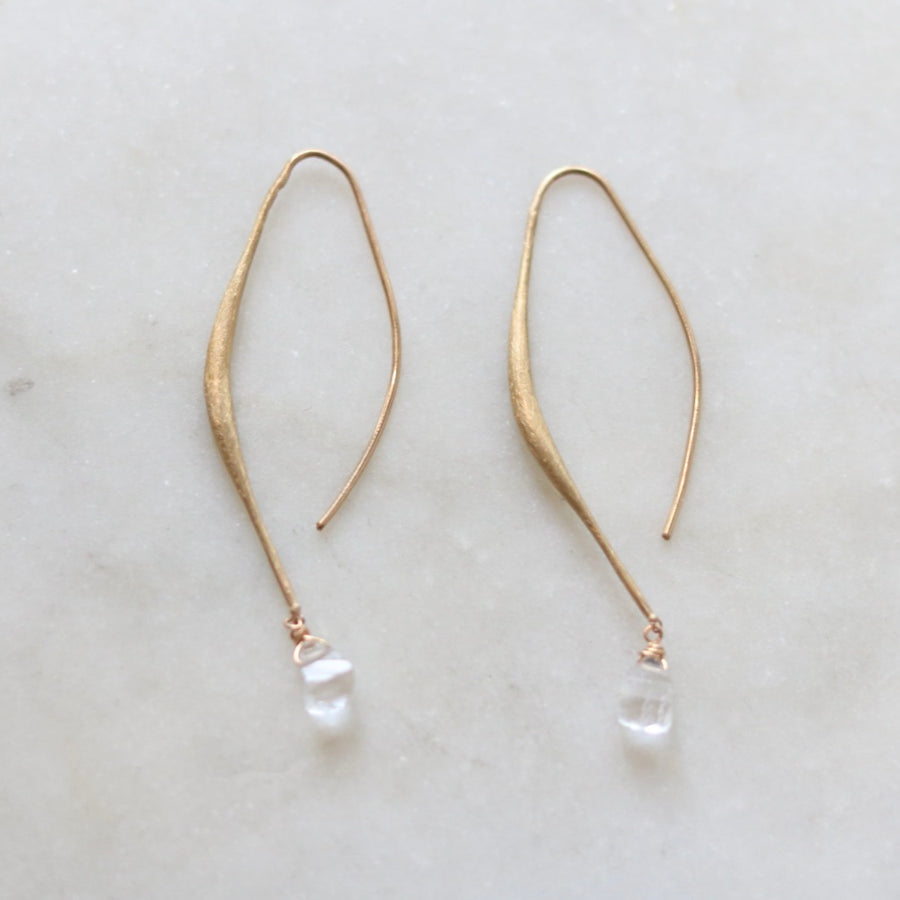 Gold Curved Bar Earrings with Moonstone Drops