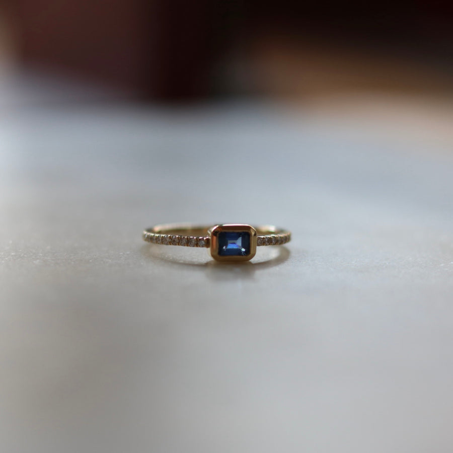 Rectangular Sapphire Bezel Set Ring