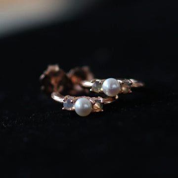 Pearl and Epal Rose Gold Hoop Earrings