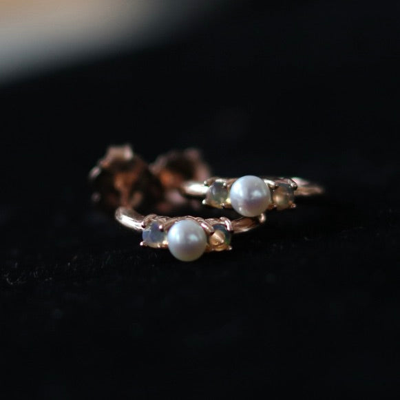 Pearl and Epal Rose Gold Hoop Earrings