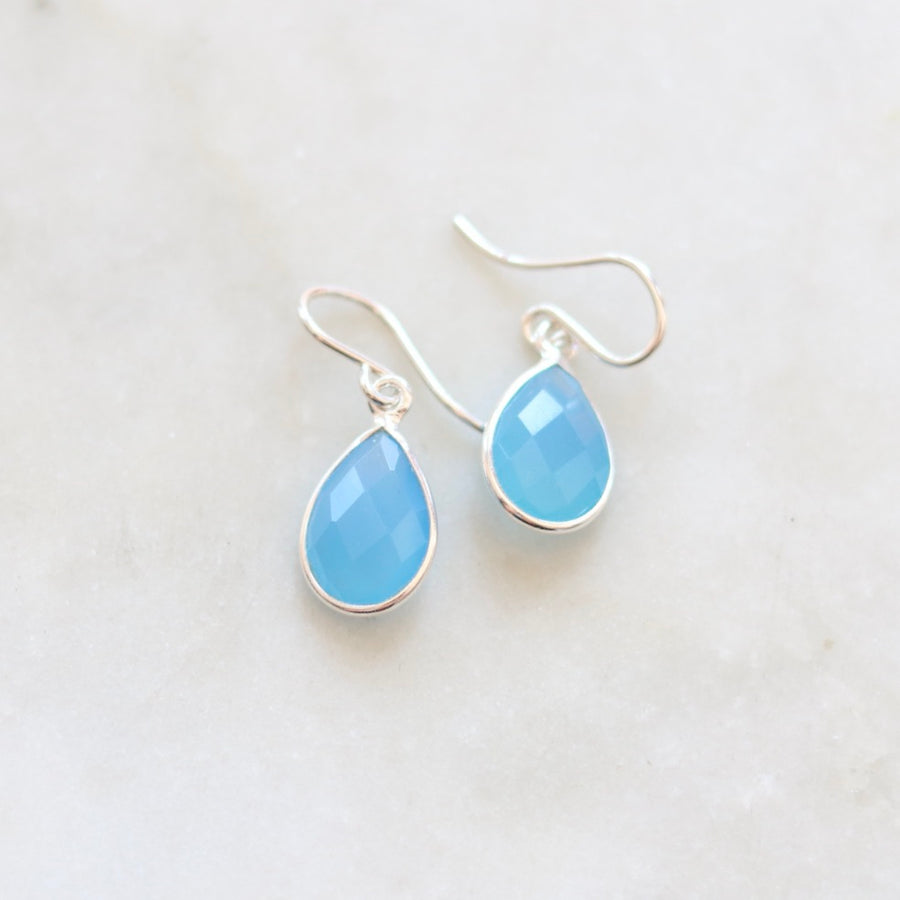 Pear Blue Chalcedony Silver Earrings