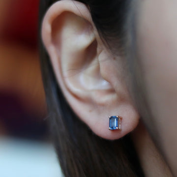 Rectangular Sapphire Stud Earrings