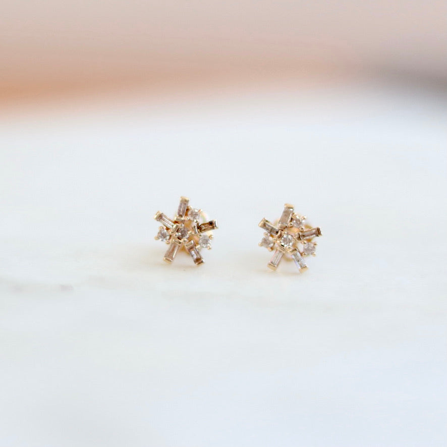 Baguette Diamond Cluster Stud Earrings