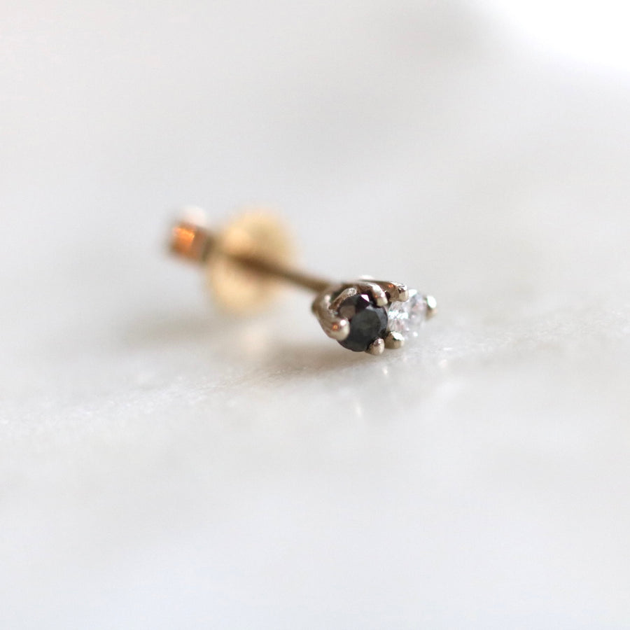 Single Black and White Diamond Twin Diamond Earring