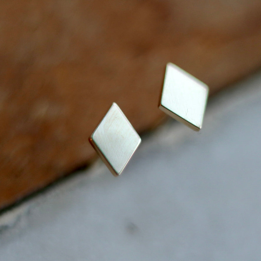 Flat Diamond Shape Gold Stud Earrings