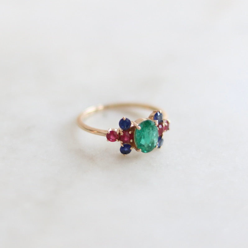 Tri-Color Emerald Sapphire Ruby RIng