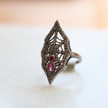 Diamond and Ruby Spider Web Ring