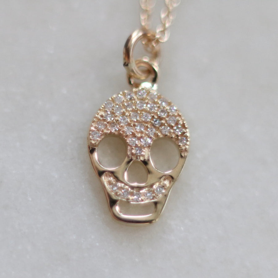 10K Gold Tiny Skull Pendant with Diamond Eyes - Me&Ro