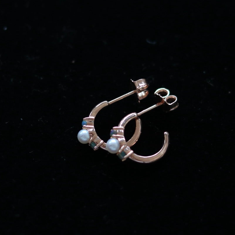 Pearl and Epal Rose Gold Hoop Earrings
