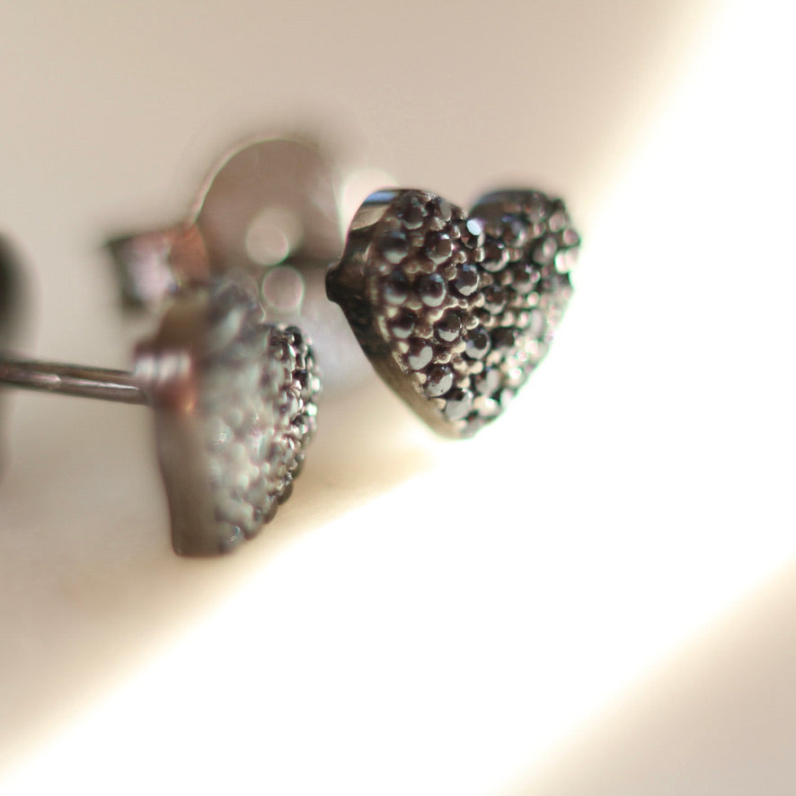 Black Spinel Heart Earrings