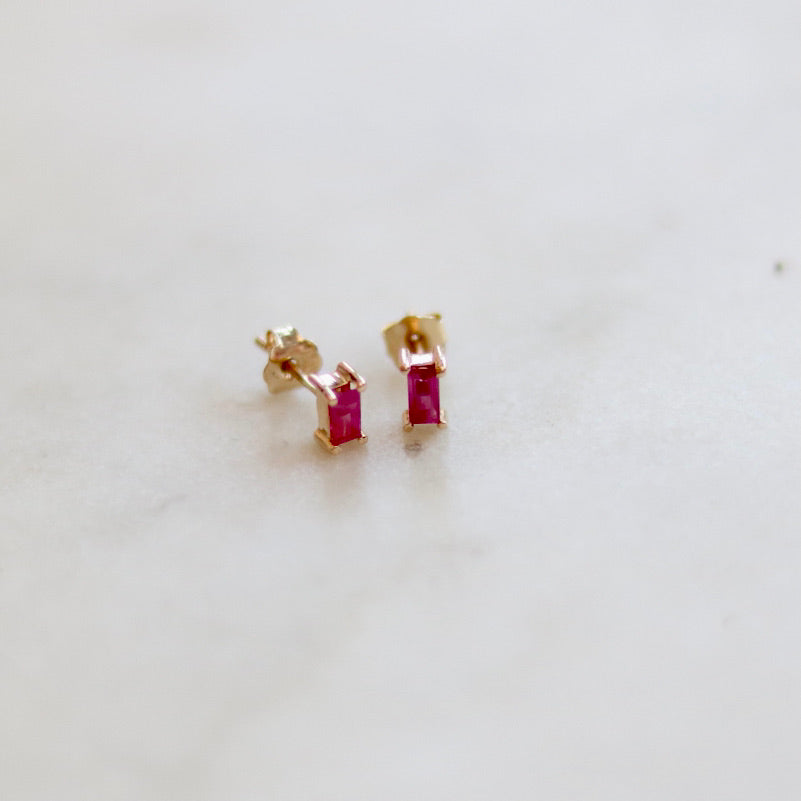 Rectangular Ruby Prong Set Earrings