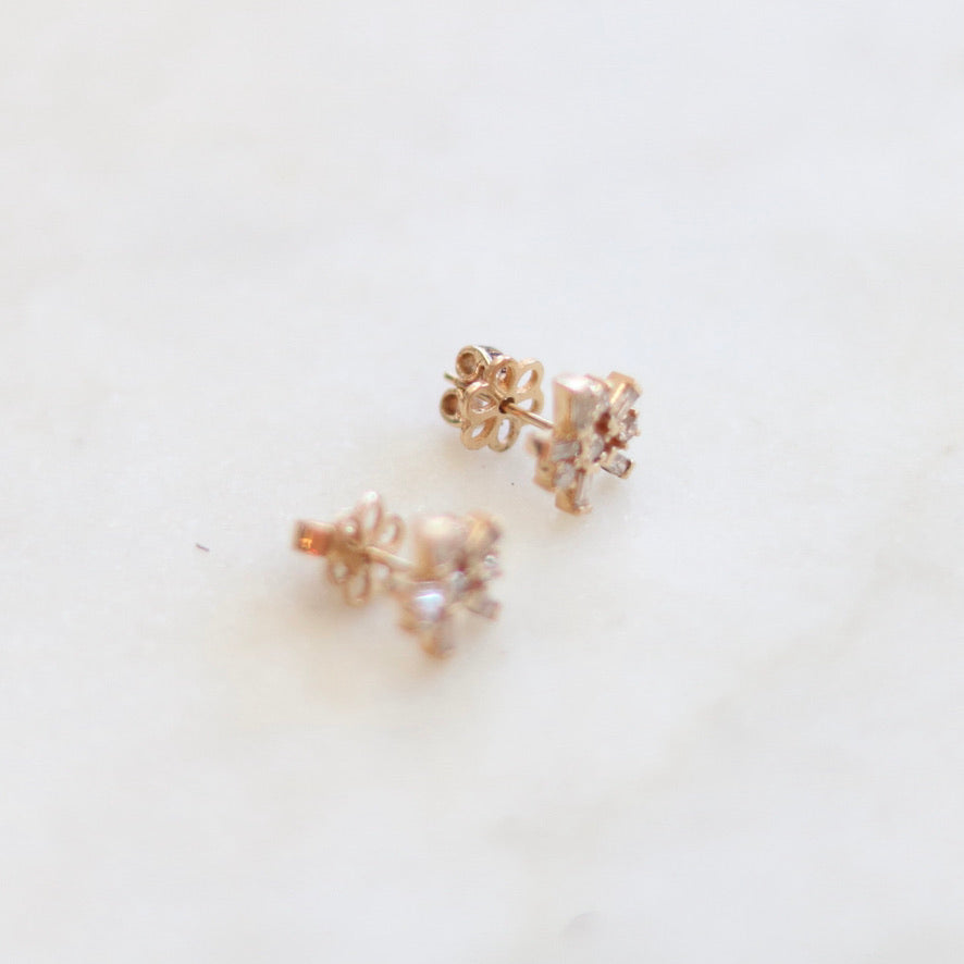 Baguette Diamond Cluster Stud Earrings