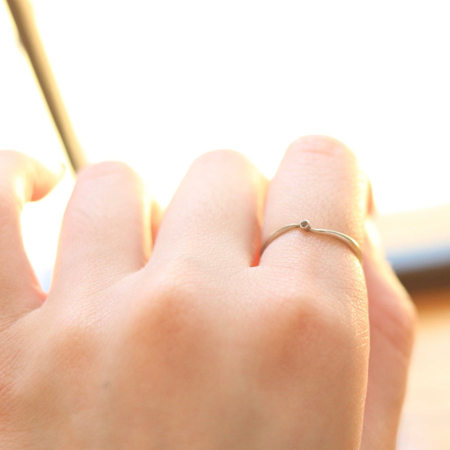 Tiny Black Diamond Wave Silver Ring