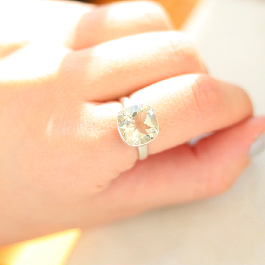 Green Amethyst Silver Ring