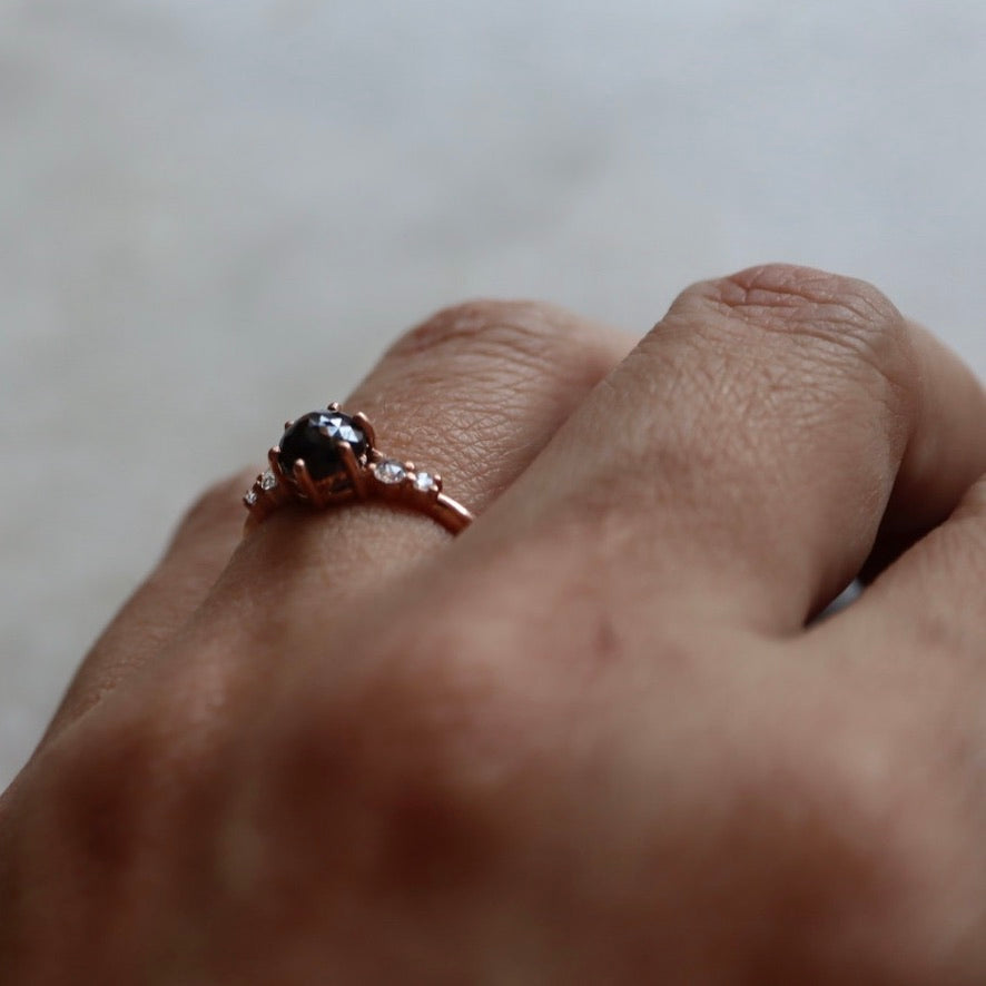 Rose-cut Black and White Diamond Ring