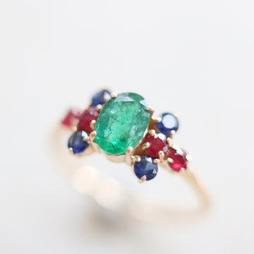 Tri-Color Emerald Sapphire Ruby RIng