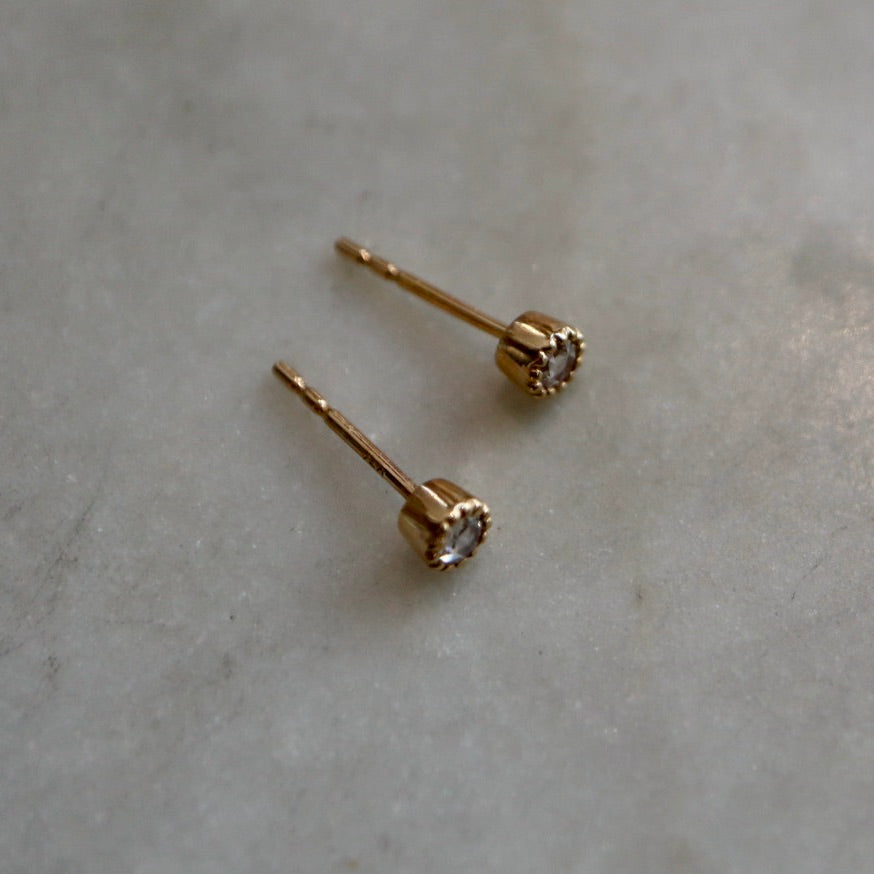 Rose-cut Granulated Setting Stud Earrings