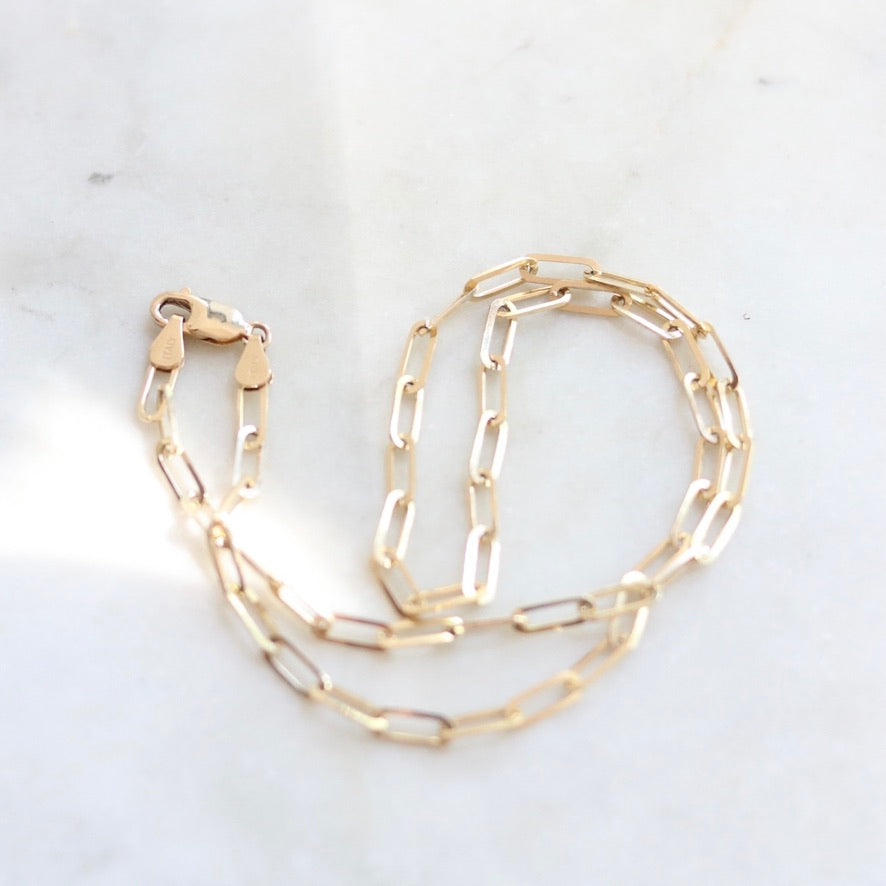 4mm width Gold Link Paper Clip Necklace