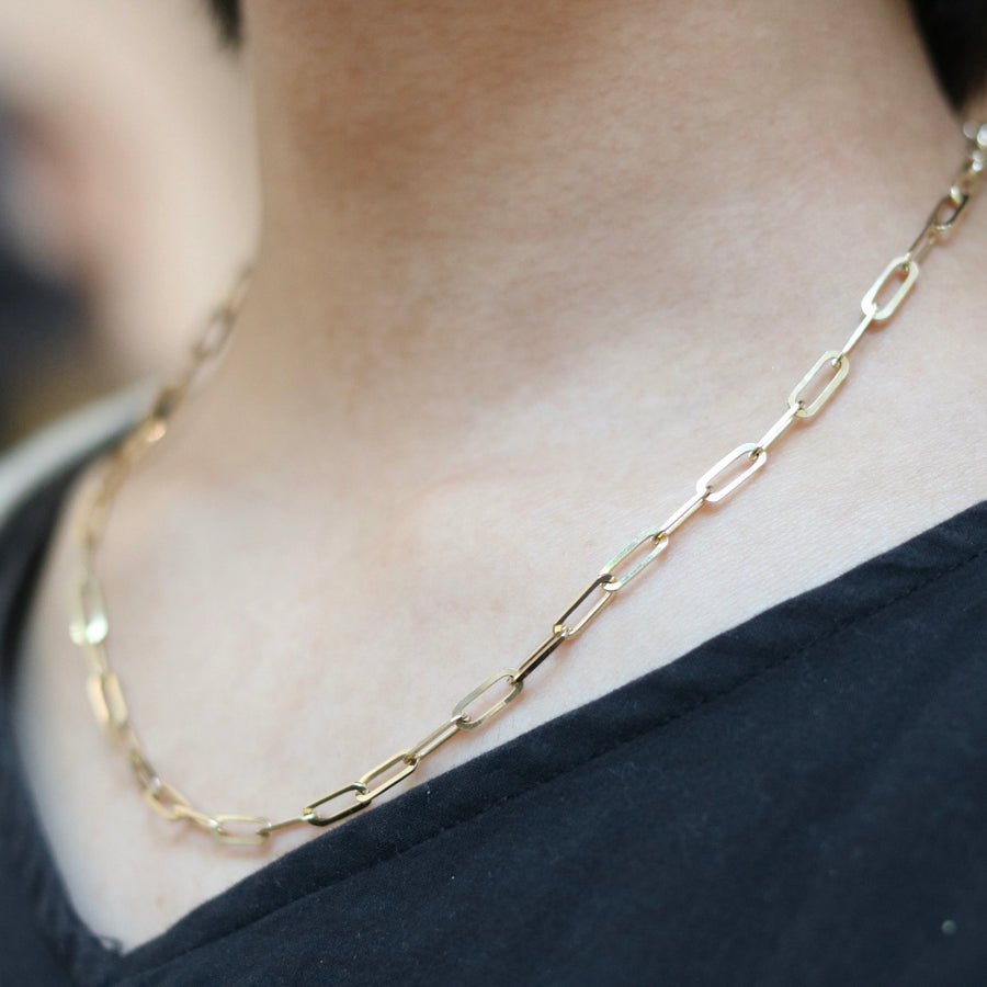 4mm width Gold Link Paper Clip Necklace