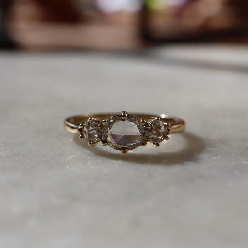 Three Natural Rose-Cut Diamond Ring