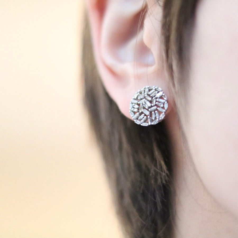 Gray Baguette Diamond Round Earrings