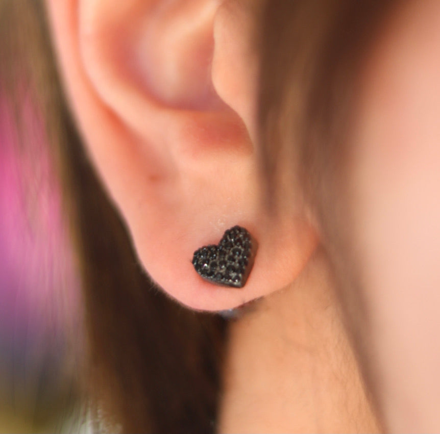 Black Spinel Heart Earrings
