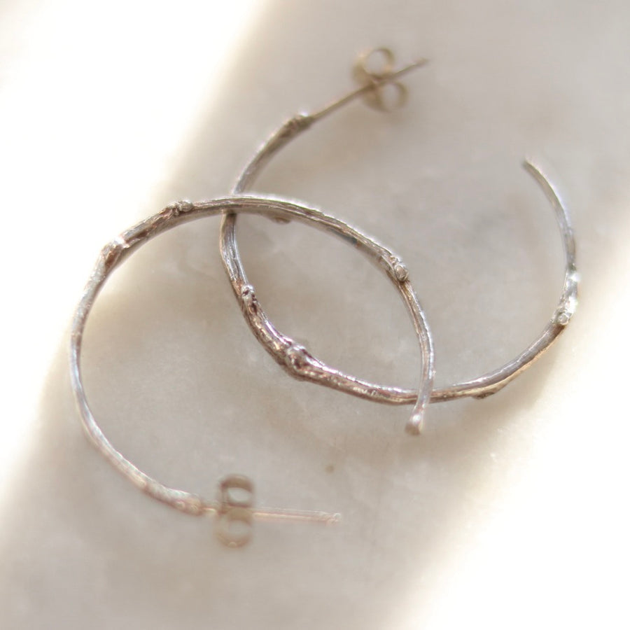 Silver Twig Hoop Earrings