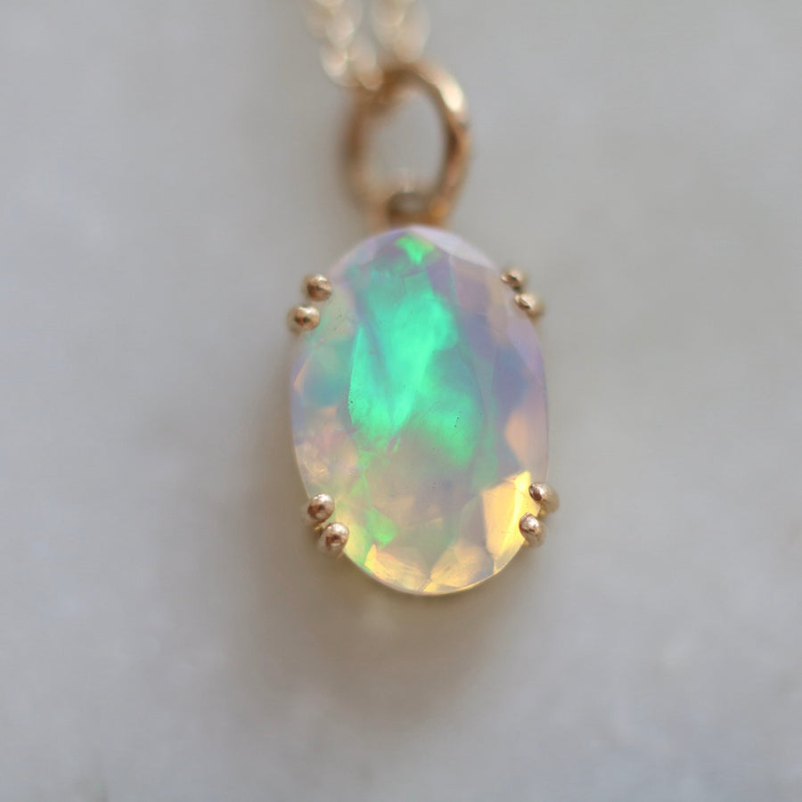 Faceted Prong Set Opal Necklace