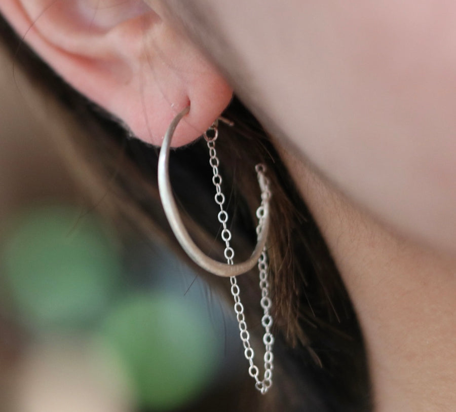 Silver Ripple Chained Hoop Earring