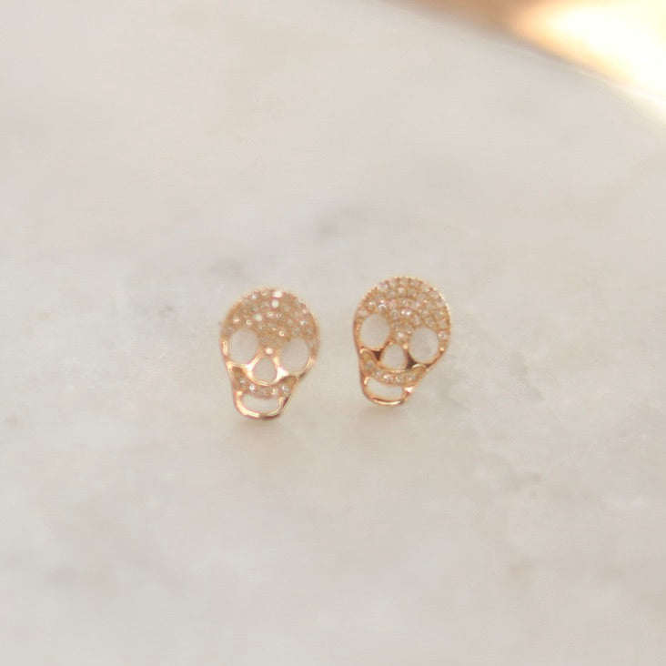 Diamond Set Skull Stud Earrings