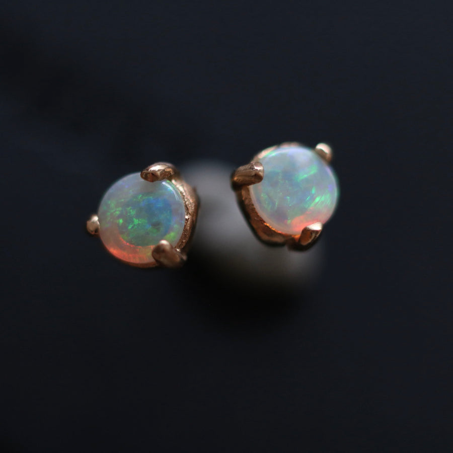Three Prong Opal Stud Earrings