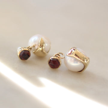 Garnet and Pearl POMME Dangling Earrings