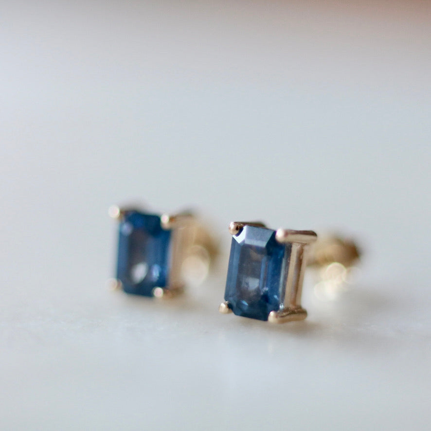 Rectangular Sapphire Stud Earrings