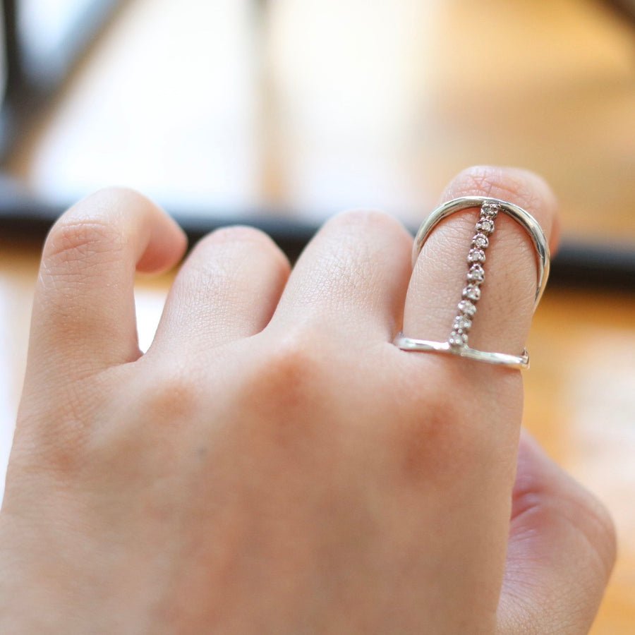 Silver Diamond Line Ring