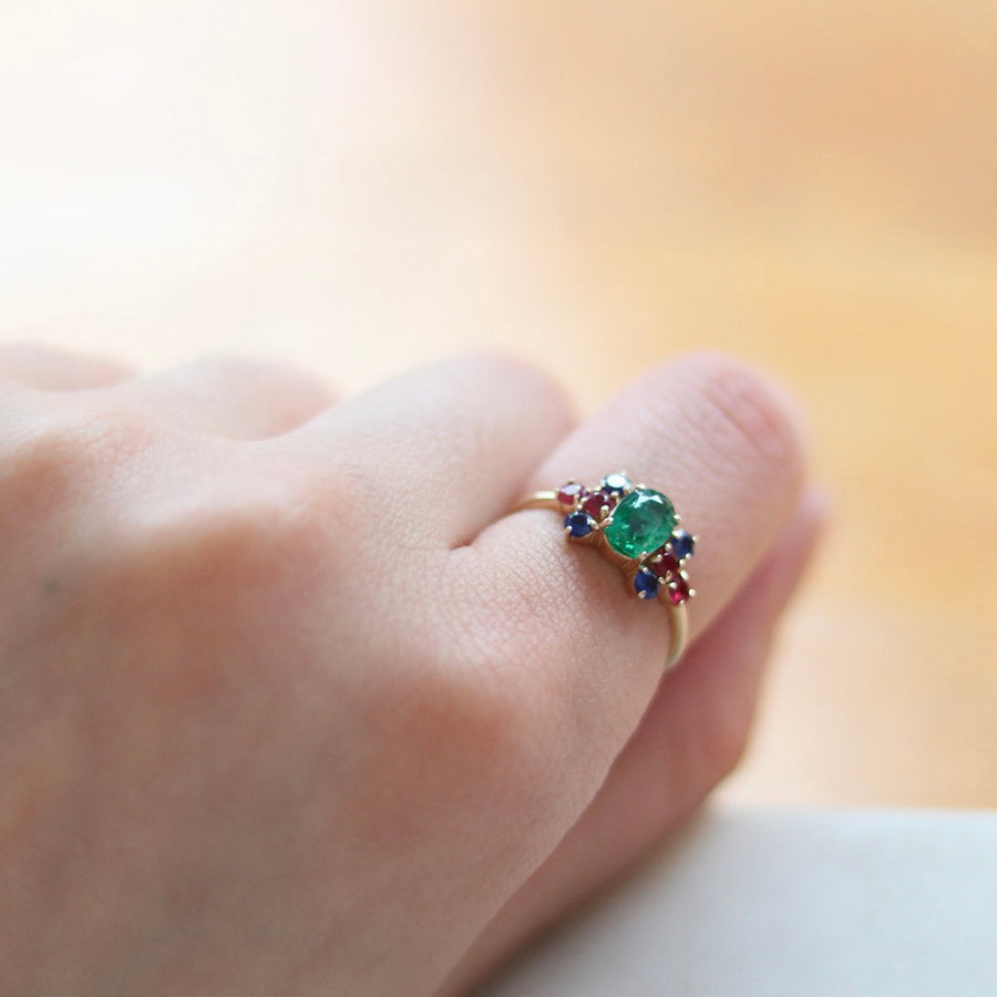 Tri-Color Emerald Sapphire Ruby RIng