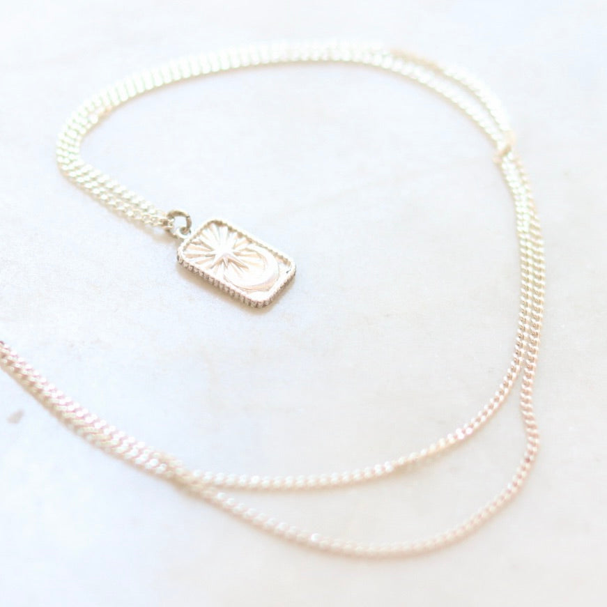 Silver Star and Moon Card Necklace