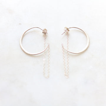 Silver Ripple Chained Hoop Earring