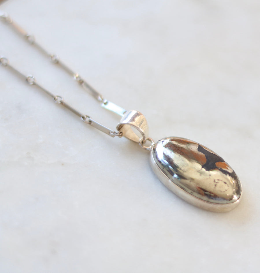 Oval Pyrite Silver Necklace