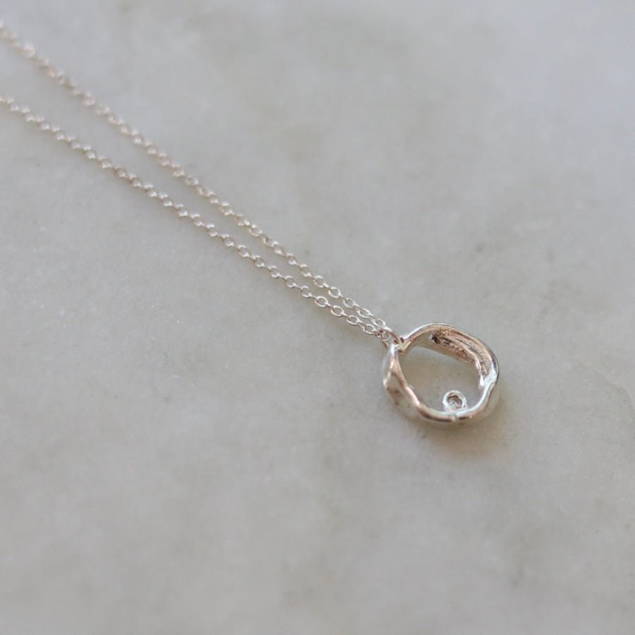 Silver Diamond Ripple Circle Necklace