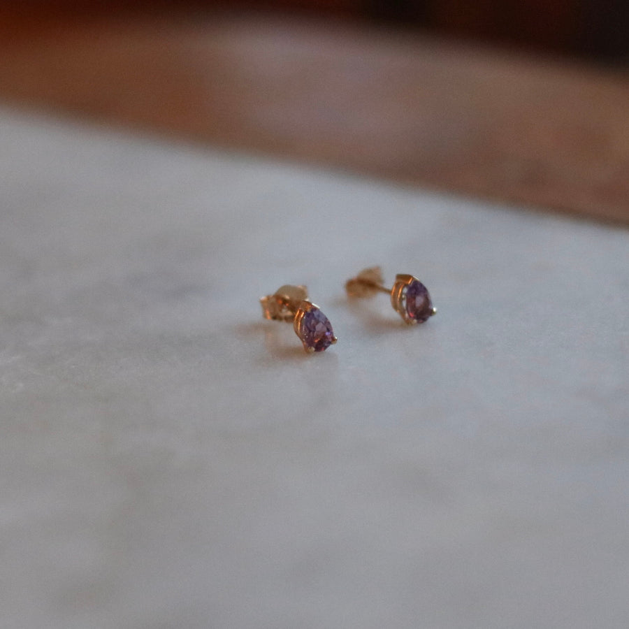 Amethyst Pear Shape Stud Earrings