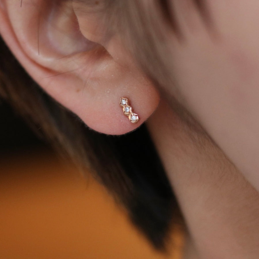 Single Three Diamond Stud Earring
