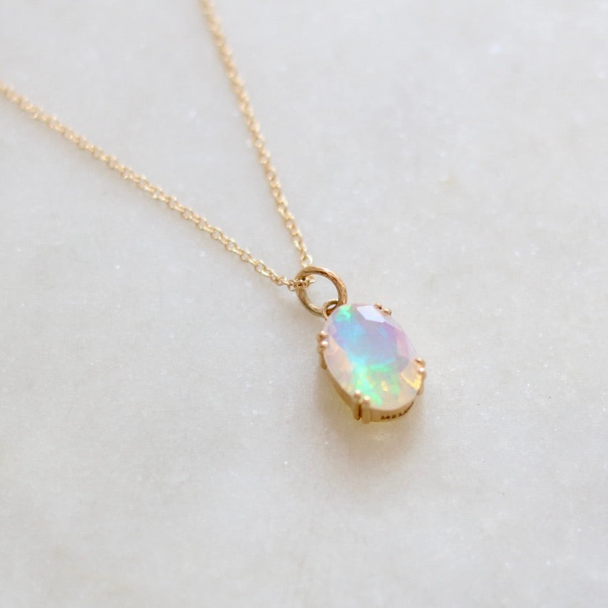 Faceted Prong Set Opal Necklace