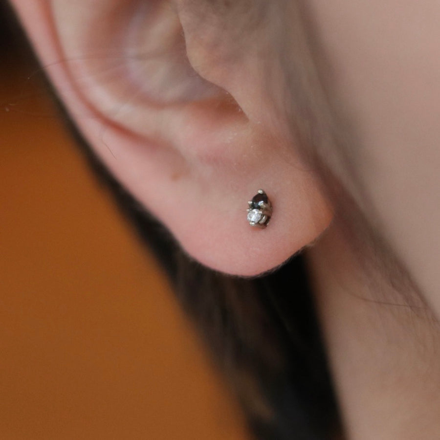 Single Black and White Diamond Twin Diamond Earring