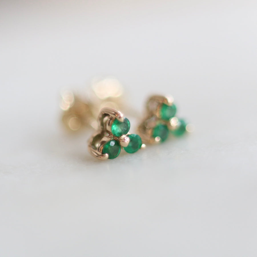 Three Emerald Stud Earrings